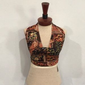 Free People Heather Hand Printed Halter Top Bronze Combo Size XS